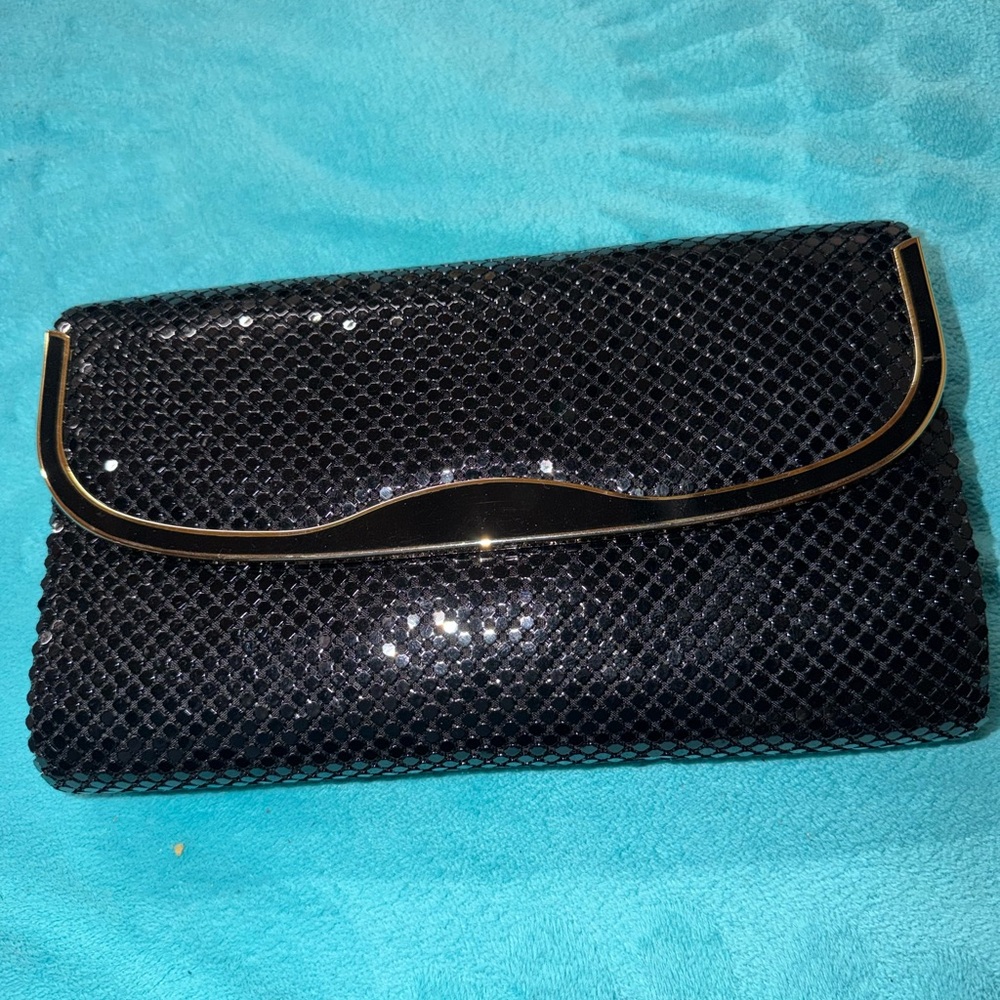 Chic Black Sequin Clutch with Gold Trim